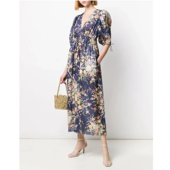 Zimmermann Zinnia navy floral linen dress - Picture 1 of 6